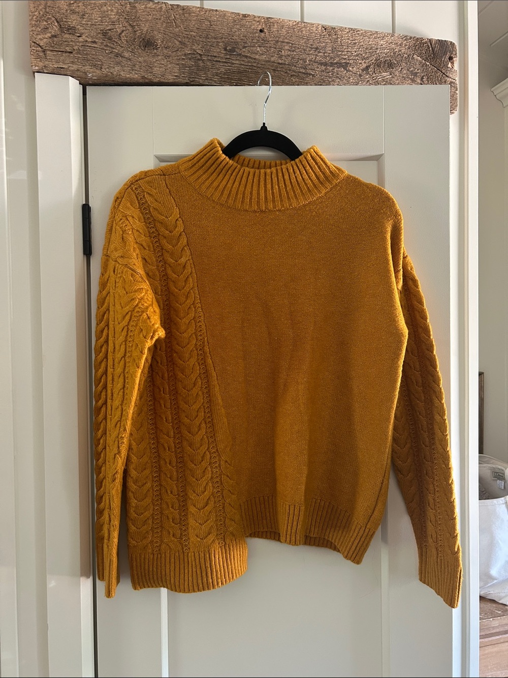 Michael Kors Mustard Cable-Panel Funnel Neck Sweater